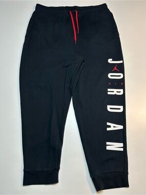 Nike Air Jordan Jumpman HBR Graphic Fleece Joggers Black Red Sweatpants Men